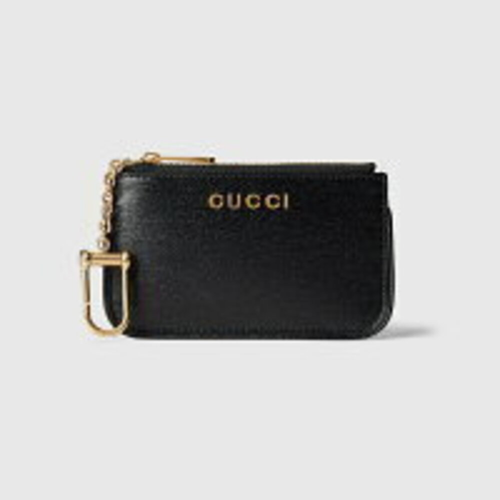 Gucci Script Zip Key Case Wallet Black Leather - image 1